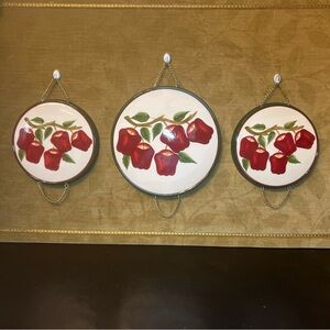 Vintage KK Ceramic Red Apple Country Farm Trivet Wall Hanging Pot Bowl Covers